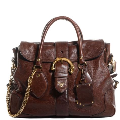 PRADA Cervo Deerskin Animalier Large Satchel Cacao